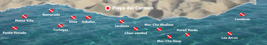 map of dive sites Playa del Carmen